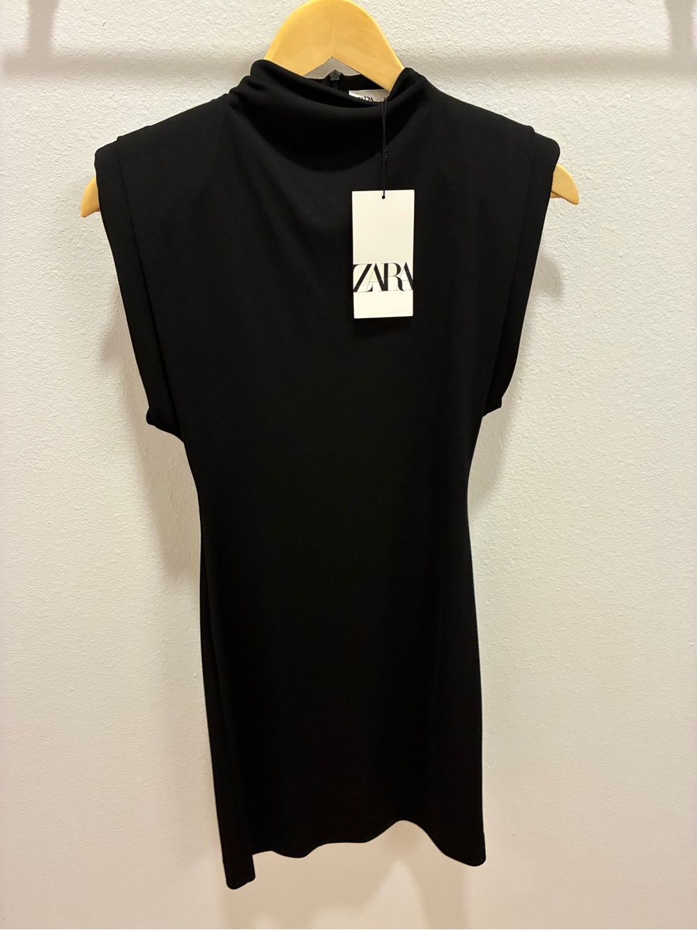 NWT Zara ZW Collection Shoulder Pad Mini Dress in black, size Small